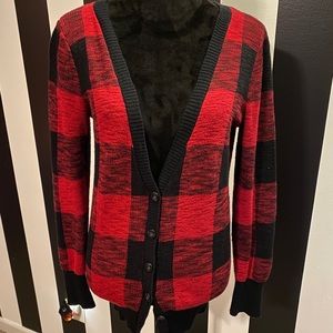 Red and black plaid cardigan